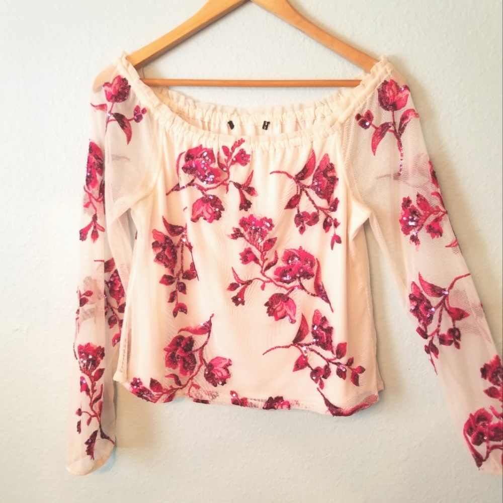 White House Black Market Embroidered Sequin Top